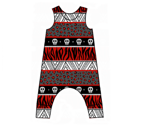 Red Stripes Harem Romper
