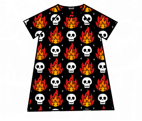 Skull Flames Raglan Dress
