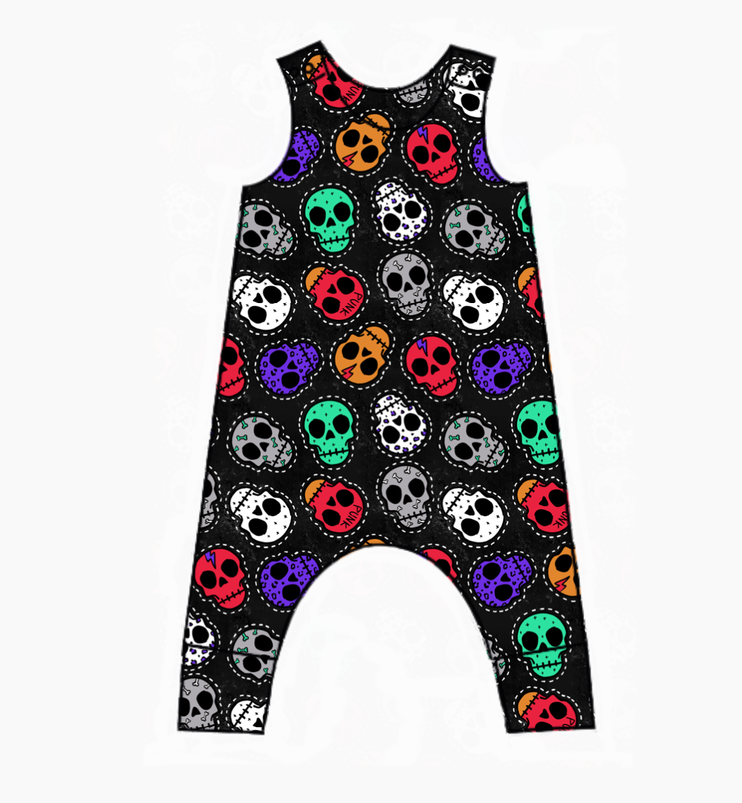 Skull Patches Harem Romper
